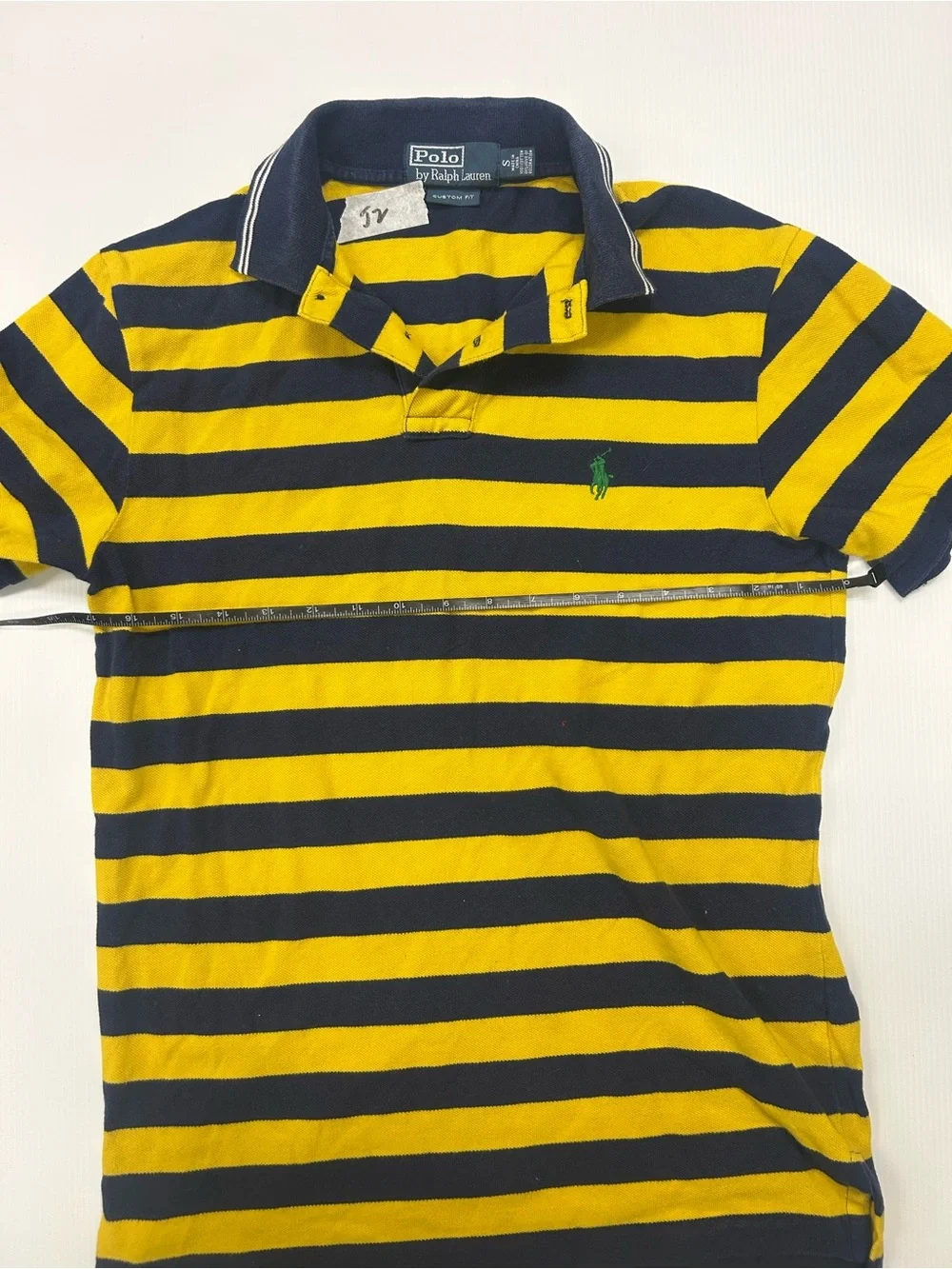 Ralph Lauren Yellow and Navy Striped Polo Shirt Tipped Collar